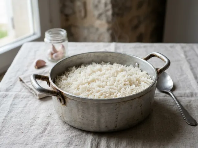 Panela de arroz branco soltinho com os grãos separados